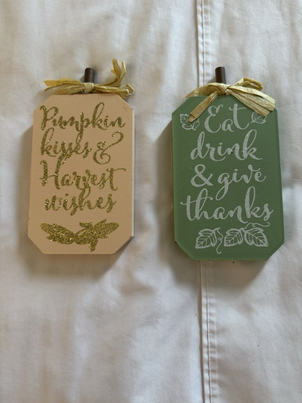 Fall Autumn Decor Wooden Signs Pumpkin Harvest Give Thanks Beige Green